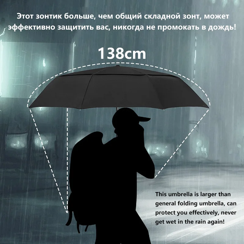 

125cm Big Automatic Umbrella Rain Women Double Layer 3Fold Windproof Large Umbrella Men Portable Outdoor Quality Travel Umbrella