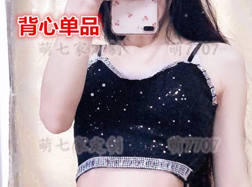 Женский короткий топ с блестками и шорты высокой талией