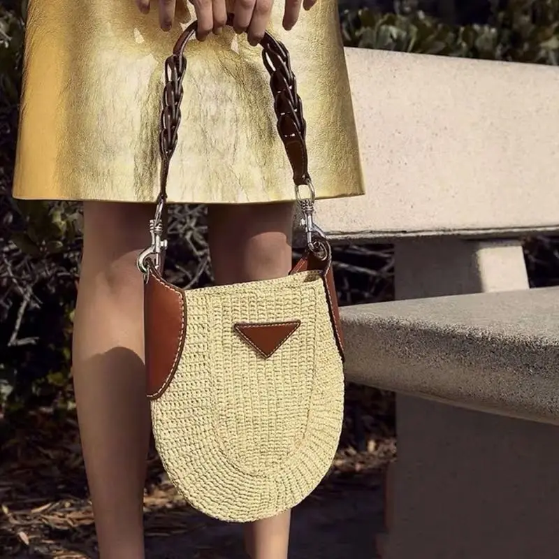 Новинка Лето 2020 соломенные сумки с кожаной женской ротанговой сумкой для
