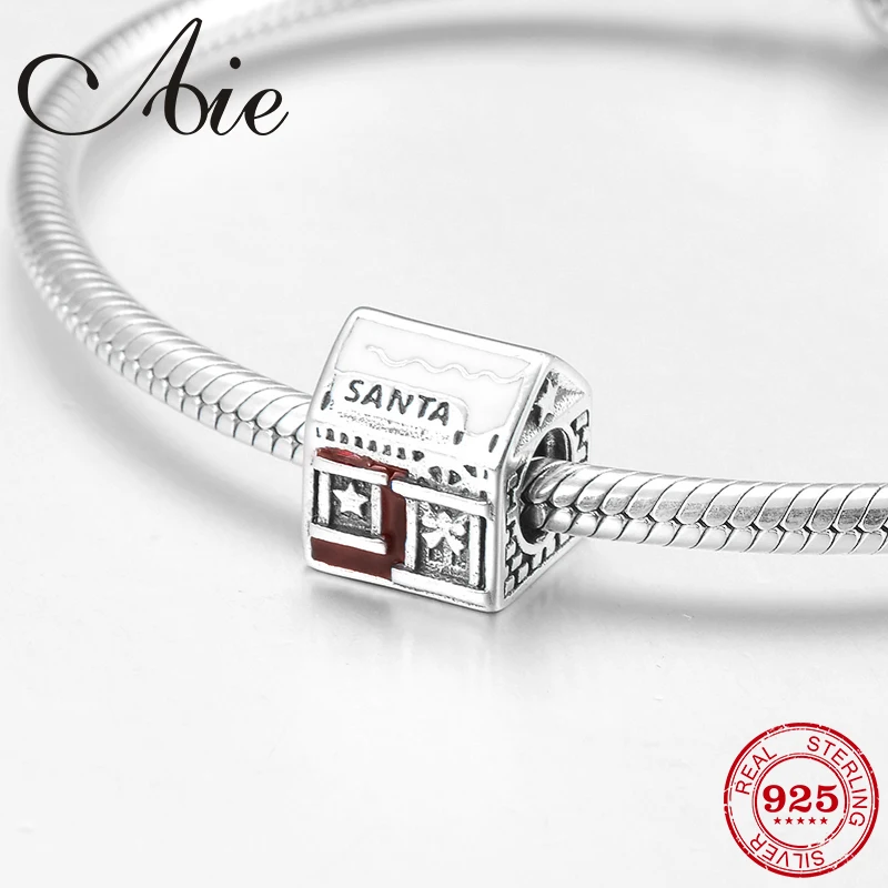 Новинка 925 пробы серебряный красный эмаль теплый дом Санта Клауса изящные бусины