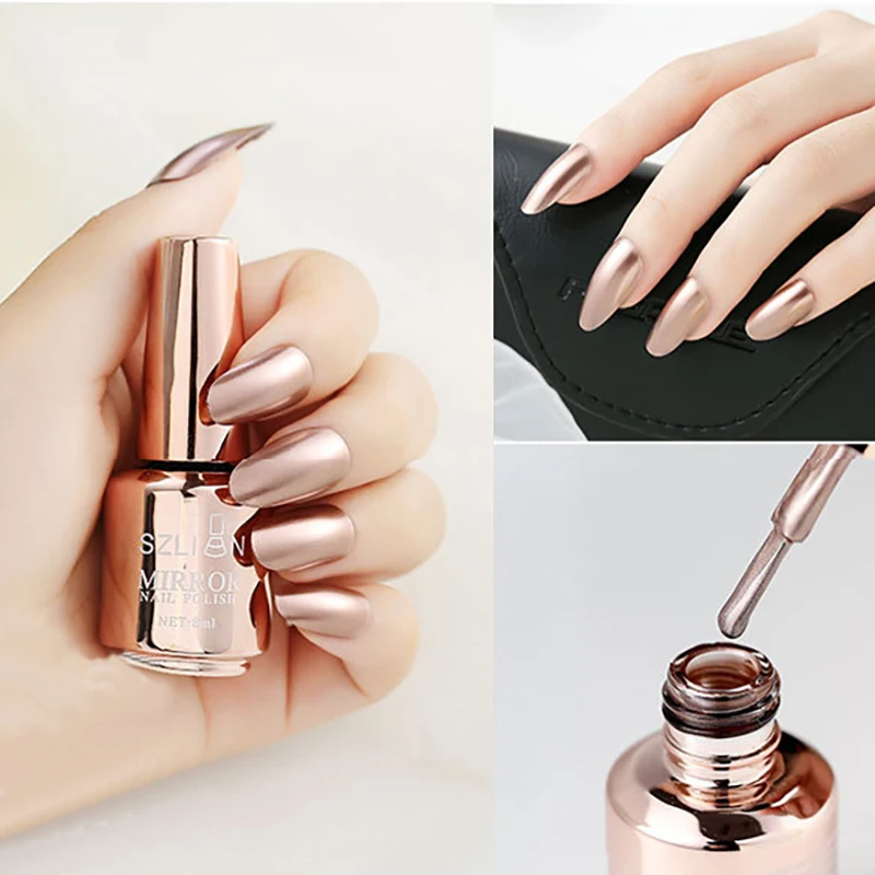 Зеркальный лак для ногтей 8 цветов золотая розовая металлическая текстура