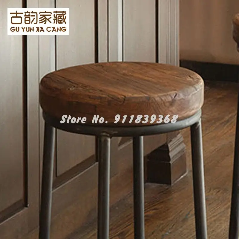 Барный стул из массива дерева простой барный высокий Ретро Стул табурет передний