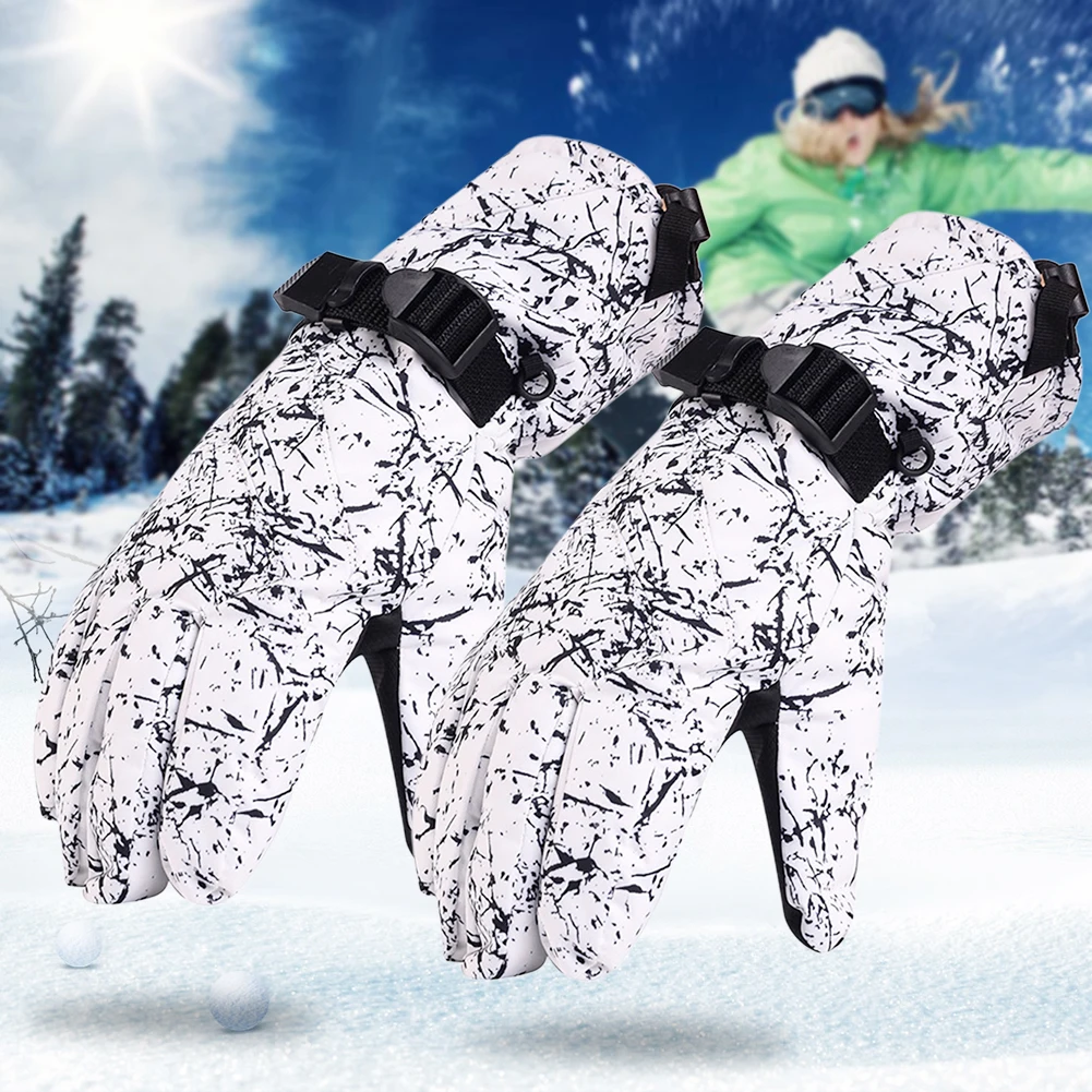 

1pair Full Finger Breathable Winter Warm Sportswear Cycling Women Skiing Gloves Non Slip Snowboard Printed Waterproof Windproof