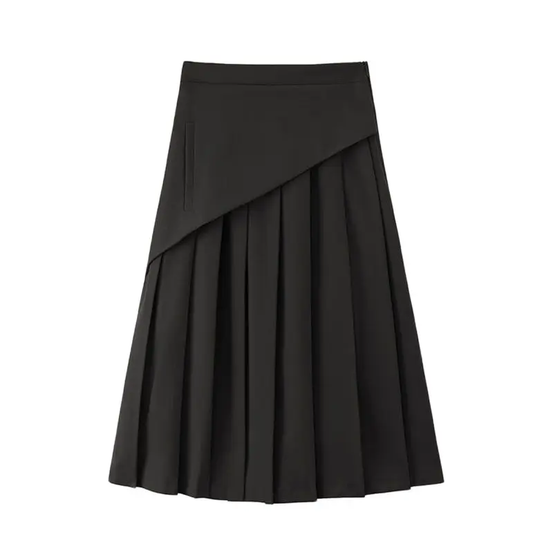 

Spring New Women Patchwork Pleated Skirt Trendy High Waist Loose A Line Skirts Streetwear Y2K Gothic Female Midi Length Skirt