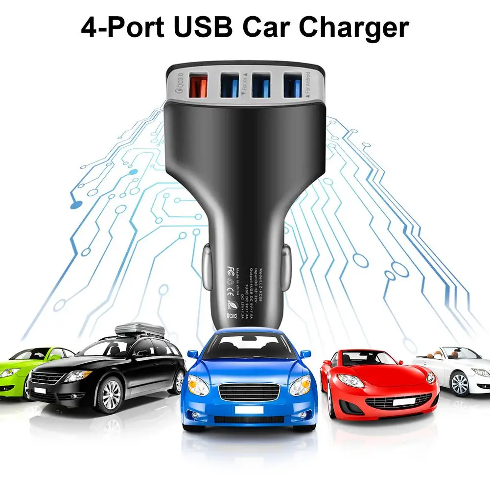 

Автомобильный Универсальный 4 USB-порт QC3.0 Быстрая зарядка телефон зарядное устройство интеллектуальная функция защиты Улучшенный адаптер а...