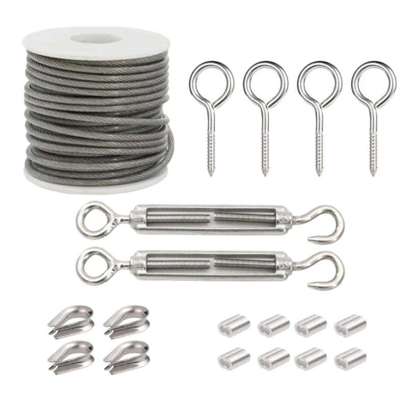 

Garden Wire Rope/Outdoor String Light Suspension Kit,15M 3mm Stainless Steel Cable Rope with Clips Tensioner Turnbuckles