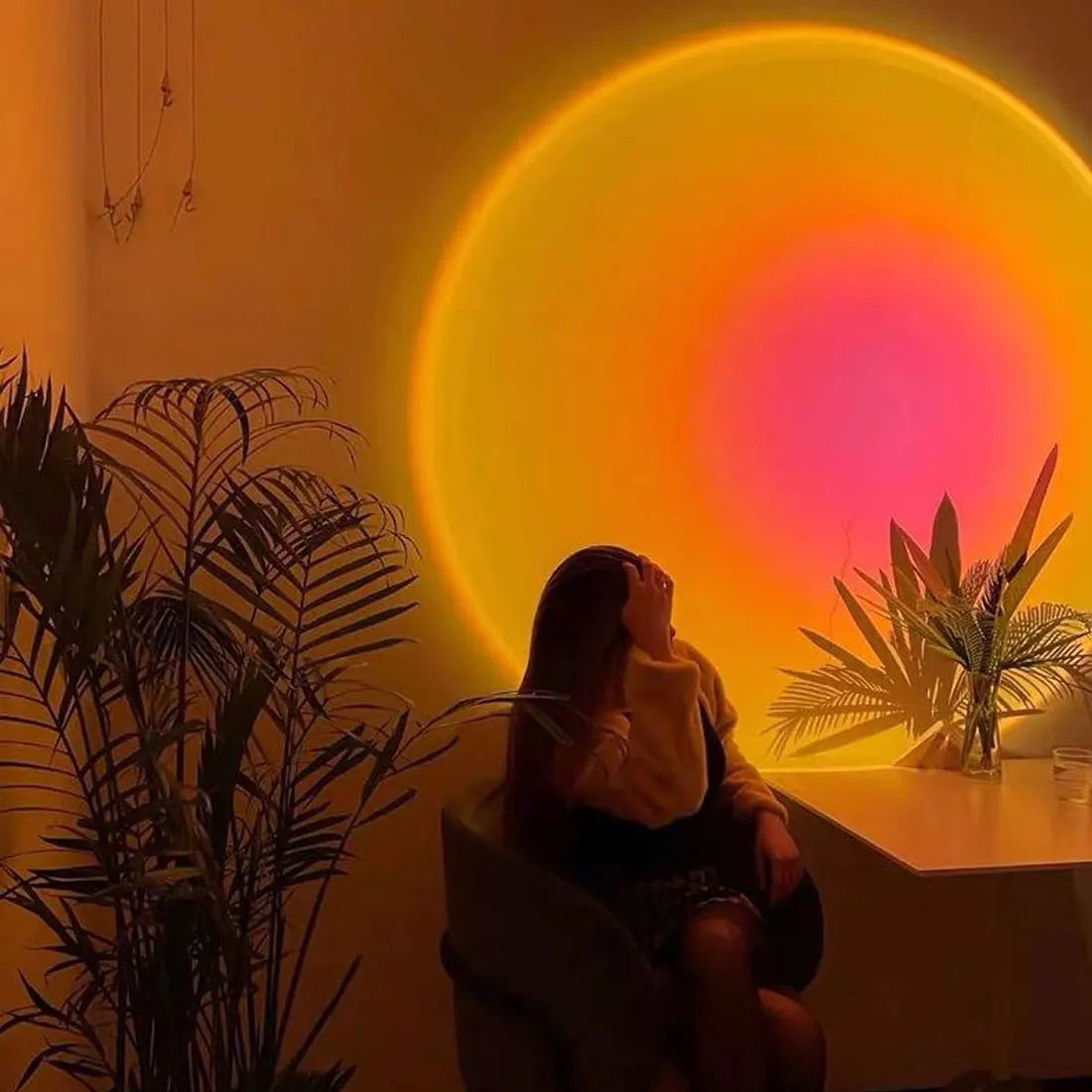 

Home sunset light rainbow atmosphere sunset projection lamp LED night light bedroom background wall Tiktok USB table lamp