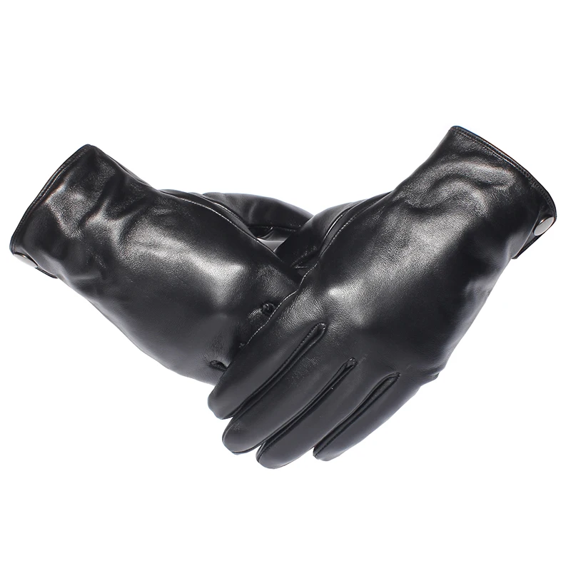 Мужские перчатки из натуральной овечьей кожи NH черные теплые на сенсорном экране