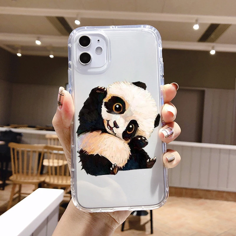 

PUNQZY Cute Silicone Cover Case For iPhone 12 6 7 8 Plus 11 XS X Max XR SE2020 Soft TPU Transparent Animal Cute Patterned Panda