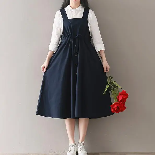 Женский летний сарафан в японском стиле Mori Girl элегантное платье темно синего