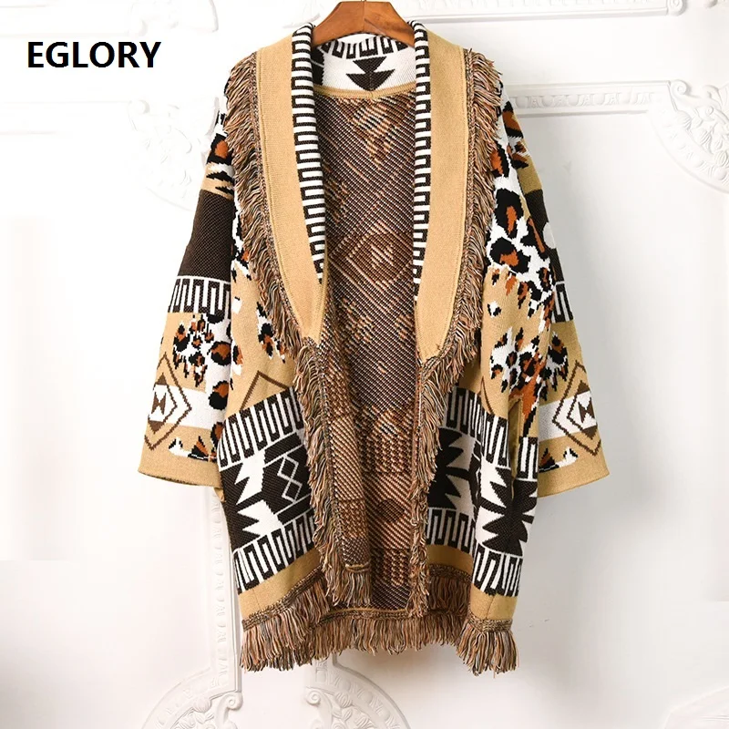 

Tassel Sweater Cardigans 2021 Spring Autumn Winter Casual Outerwear Coat Women Geometric Patterns Knitting Long Sleeve Cardigans