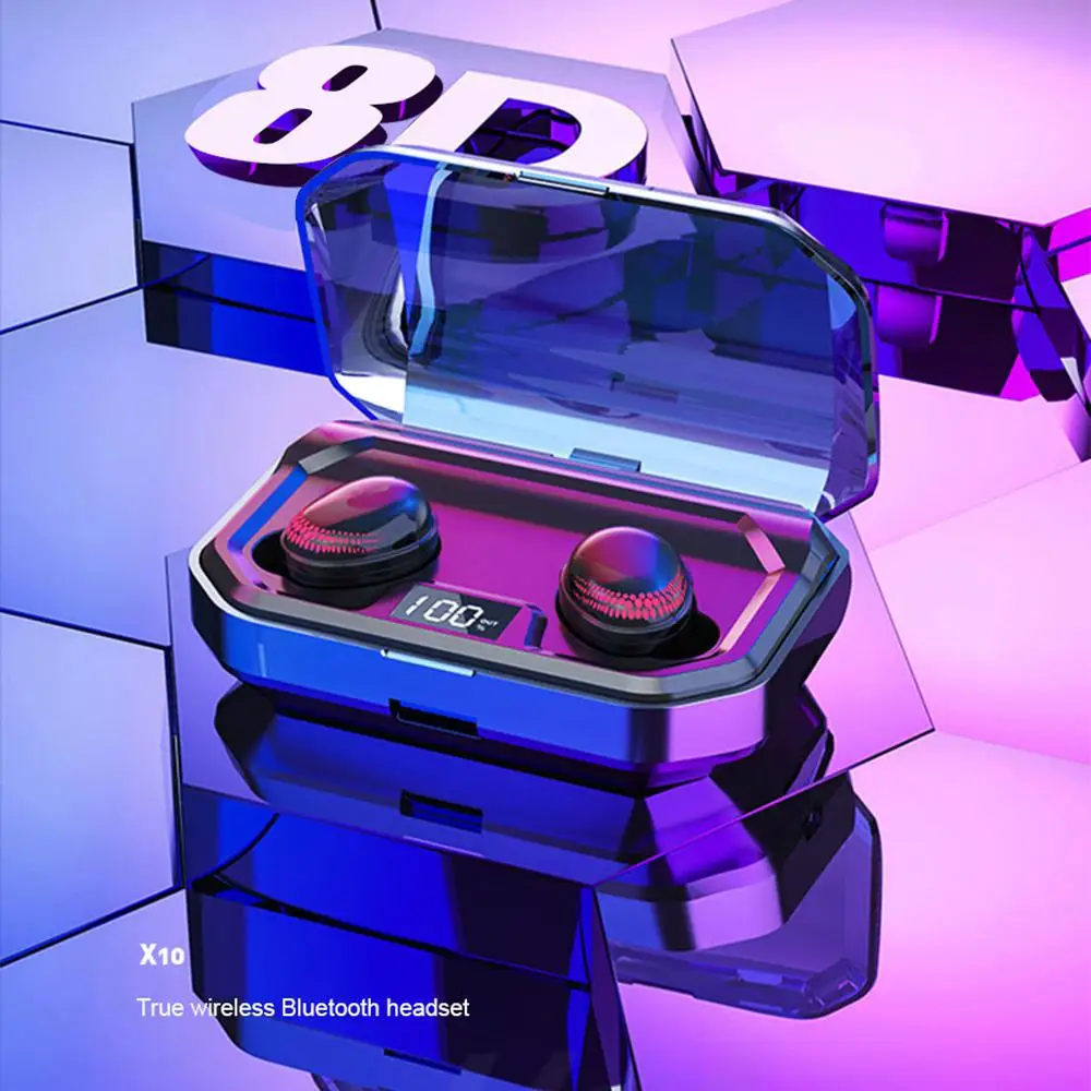 

X10 TWS Bluetooth V5.0 HiFi беспроводные наушники 8D стерео спортивные наушники с микрофоном и зарядным футляром 3000 мАч