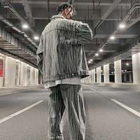 washed print streetwear jackets lapel mens oversize original denim retro windbreaker zebra harajuku hip hop jean coat autumn