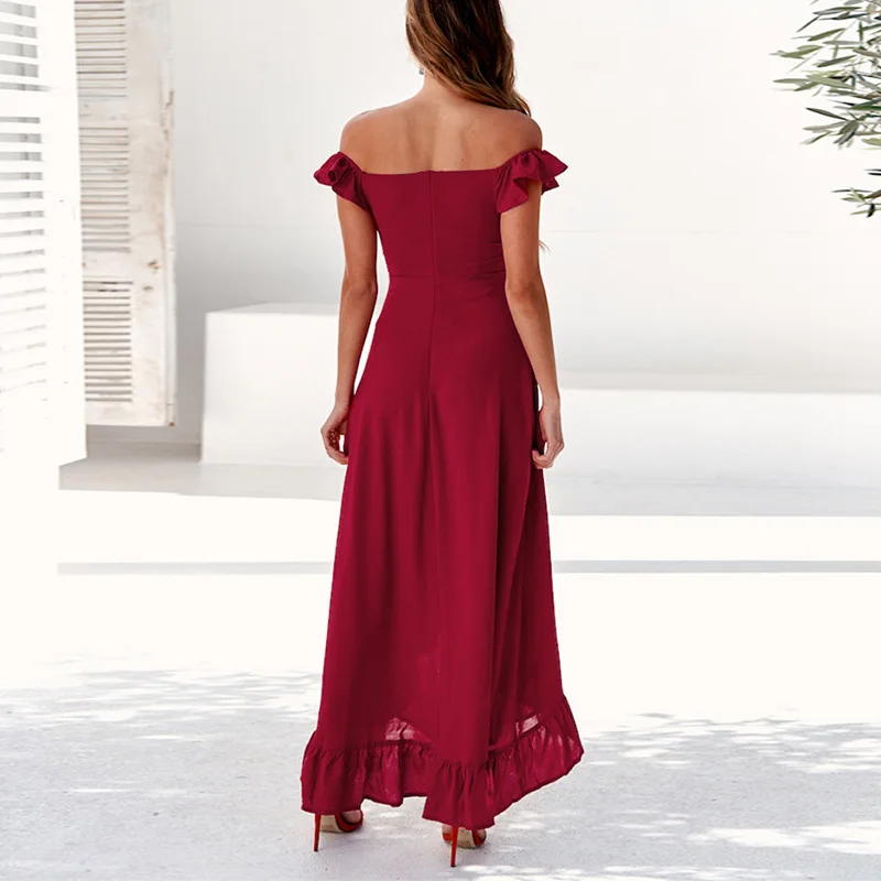 women sexy long dress solid ruffles high waist backless dresses sunmmer beach sundress holiday vestidos party NZ1249 | Женская одежда