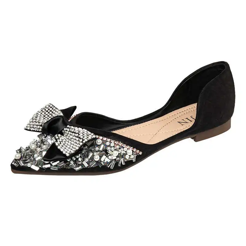 

Women Flats Big Size Pointed Toe Rhinestone Butterfly Knot Dance Shoes Fashion Comfort Summer Shoes