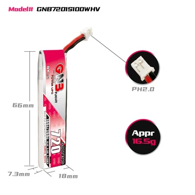 GNB-bater&iacute;a Lipo PH2.0 de 720mAh, 1S, 3,8 V, 100C/200C, HV, Conector de enchufe para RC FPV, Dron de carreras, Kit de marco, Tinywhoop, piezas de repuesto-2