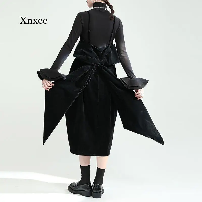 

Французское бархатное платье в стиле Хепберн, осенне-зимнее платье с открытой спиной и ремешком на спине, женское платье на бретелях, комбинезон, одежда