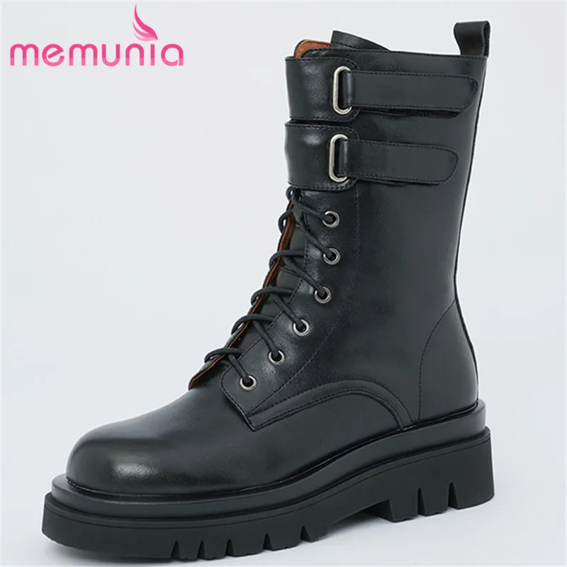 

Женские ботинки MEMUNIA, из натуральной кожи, на толстой платформе, повседневные, мотоциклетные, ботильоны, 2021