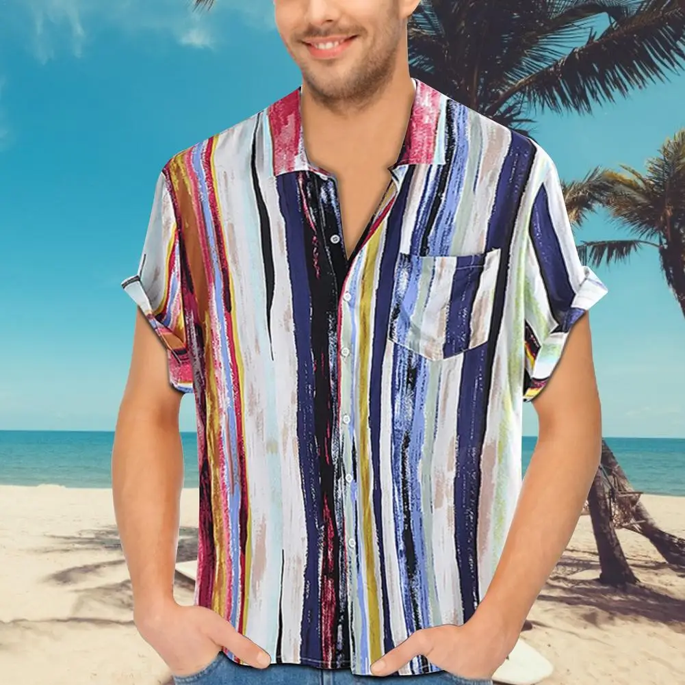 

2021 Short Sleeve Top Printed Casual Button Shirts For Men Oversize Blouse Vintage Printed Fashion Female Short Sleeve Shirt