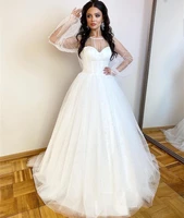 polka dot wedding dress a line o neck illusion lantern sleeve button floor length sweep train bride gown custom made 2021