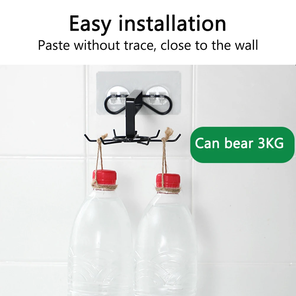 

Heavy Duty Self Adhesive Kitchen Utensil Holder Save Space Multifunction Wall Mounted Durable With 6 Hooks Organizer Rack Iron