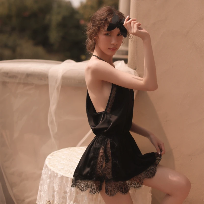 Женское атласное Кружевное боди с лямкой на шее и открытой спиной |