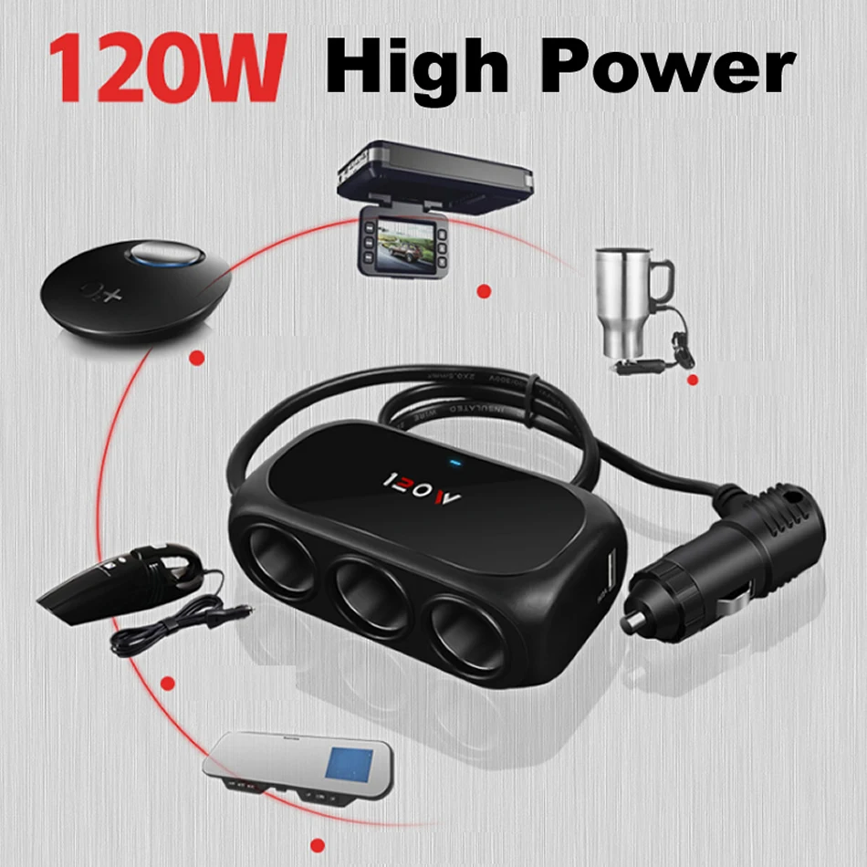 1 to 3 car cigarette lighter 3 way adapter power socket splitter 2 usb charger interior parts cigarette lighter free global shipping
