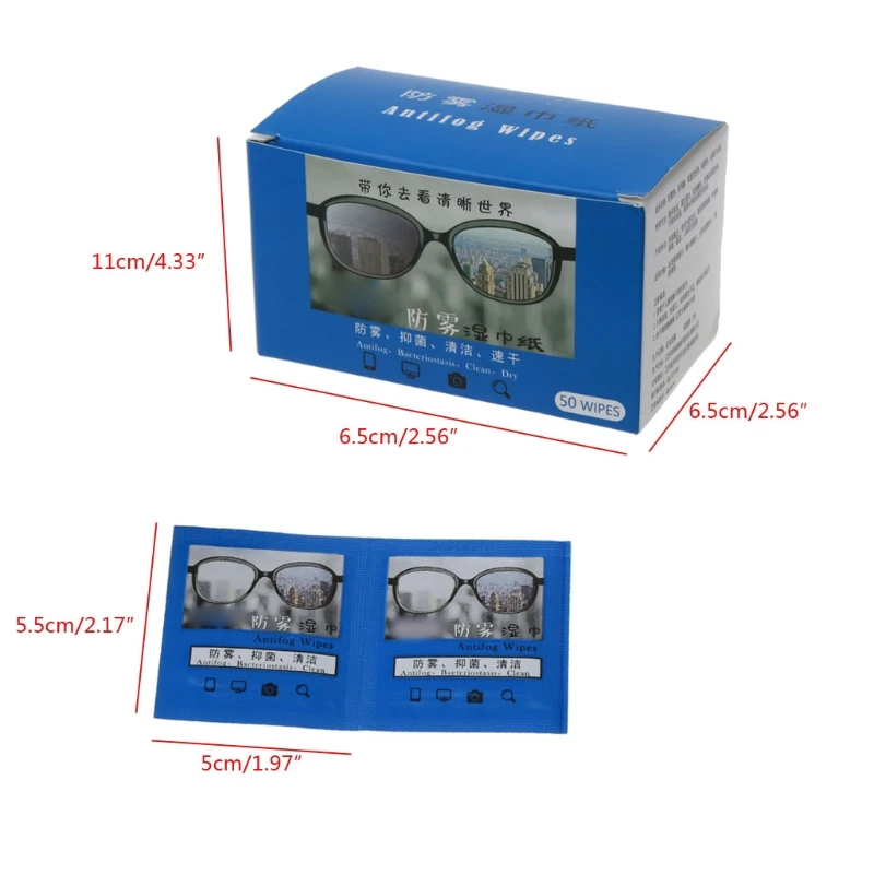 

50Pcs Anti-Fog Wipes for Glasses Pre-moistened Antifog Lens Wipe Individually Wrapped Disposable Defogger Eyeglass Wipes