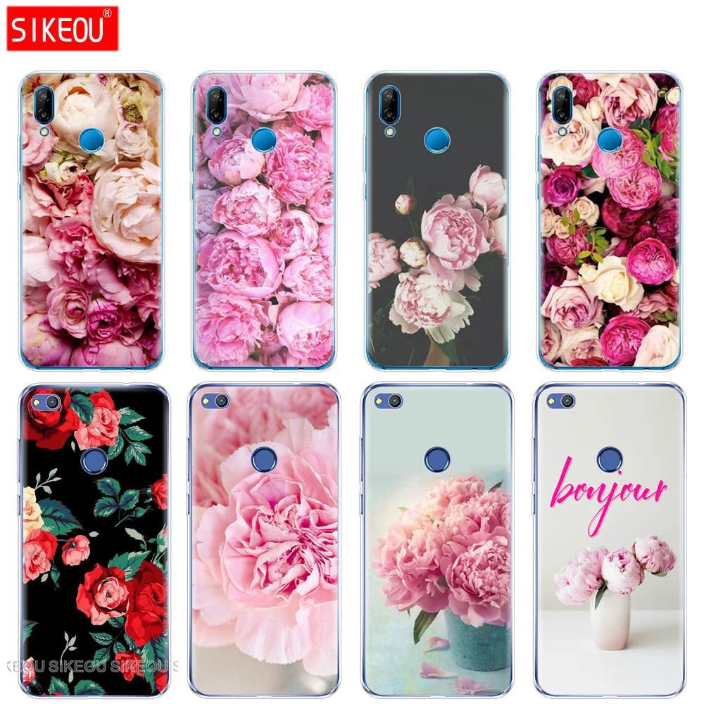 Силиконовый чехол SIKEOU с цветами и розовыми пионами для телефона Huawei P20 P7 P8 P9 P10 Lite
