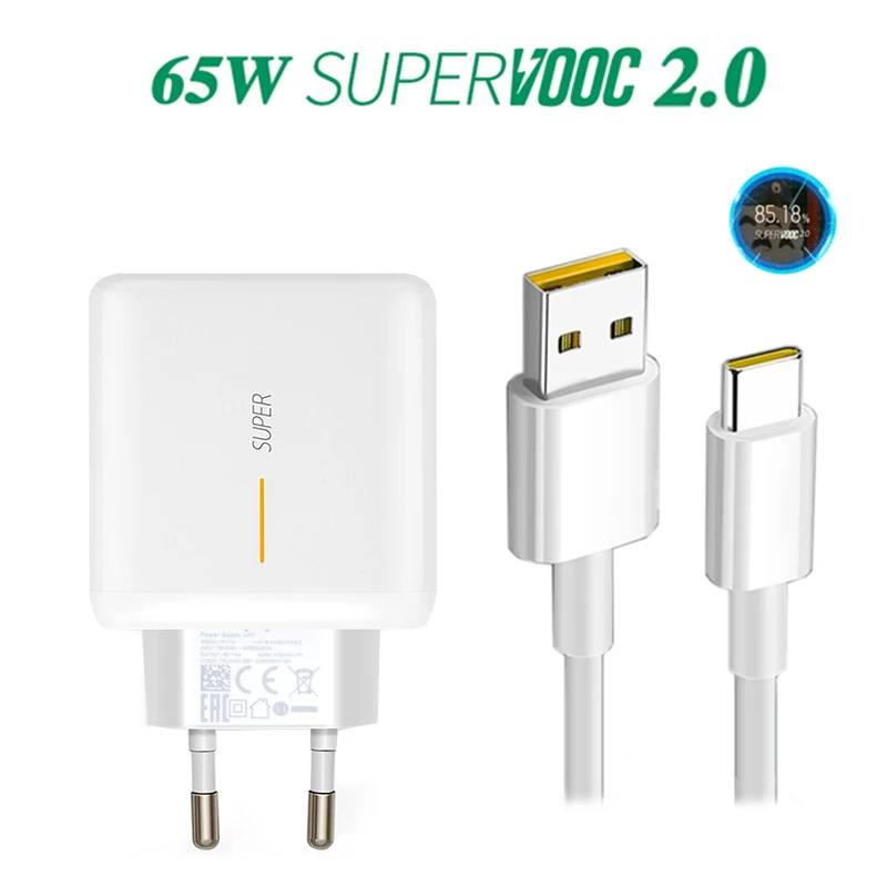 

65W Supervooc 2.0 Fast Charger 1M Type-C Cable For OPPO Find X2 Pro Reno 5 5G 3 4 Pro Ace 2 X20 Realme X50 Pro RX17 Superdart