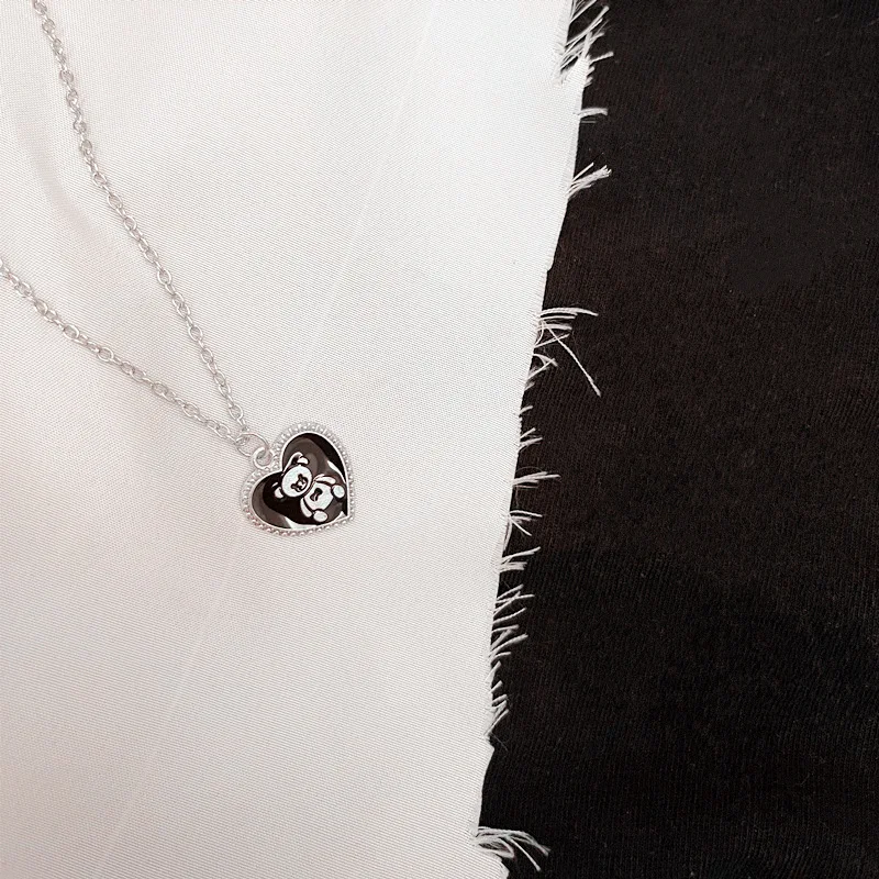 Kpop Fashion Chain Black Heart Cartoon Pendant Necklace For Women 2022 Couple Party Jewelry |