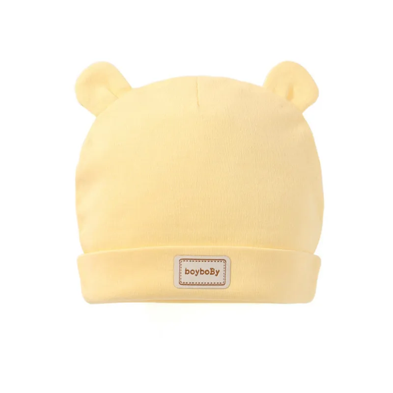 Yellow hat 3 цвета, Eslatic платок, двухслойные хлопковые детские колпачки и шапки с детскими нагрудниками, комплект розового, желтого и небесно-голубого цвета для новорожденных - Цвет: Yellow hat