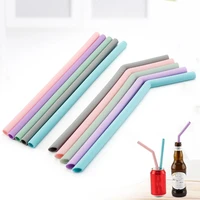 5pcsset reusable food grade silicone flexible straws straight bent drinking straw folding adult child straw party bar tools