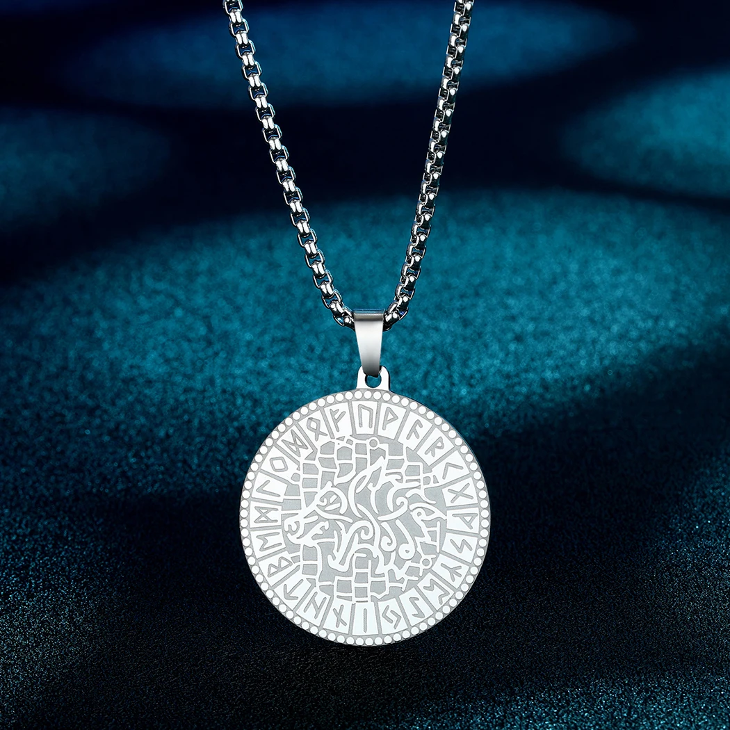 Круглые кулоны QIAMNI из нержавеющей стали с изображением волка Викинга унисекс