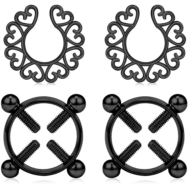 Не пирсинг поддельные nipplances регулируемые нипппели щит кольца из нержавеющей