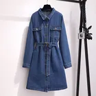 Женские джинсовые платья большого размера 150 кг, весна-осень 2020, корейское свободное джинсовое платье с поясом, платья размера плюс 6XL W117