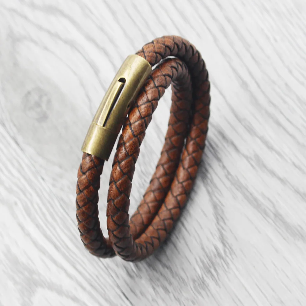 FIREBROS Ancient/Red Bronze Stainless Steel Magnetic Clasp Vintage Brown Multilayer Braided Genuine Leather Bracelet Men Jewelry | Украшения