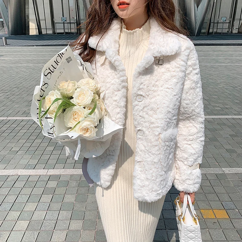 Милое темпераментное пальто из искусственного меха ягненка женская зимняя новая