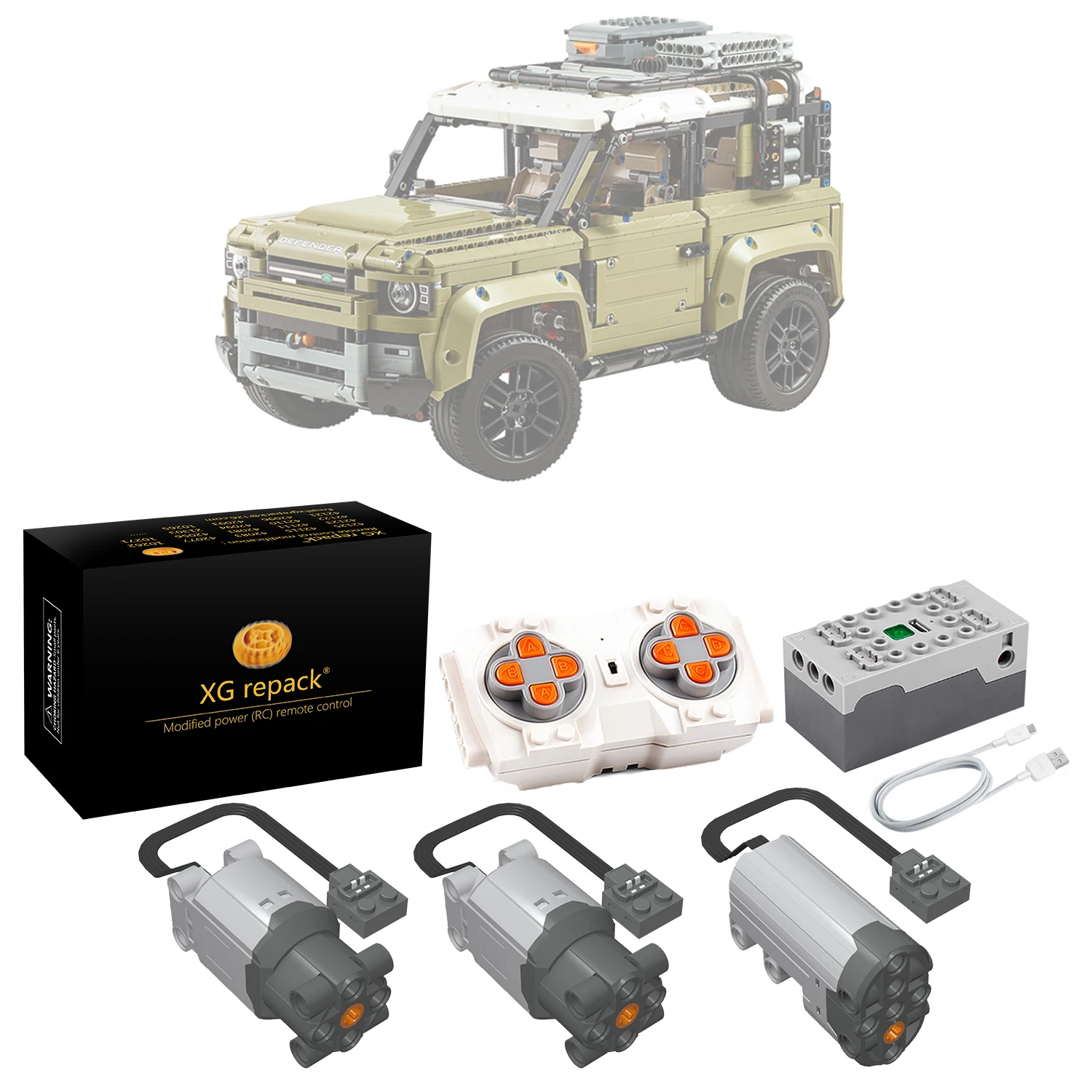 

XGrepack brand customize LEGO 42110 Land Rover Defender GTE RC remote control performance power device motor LED light