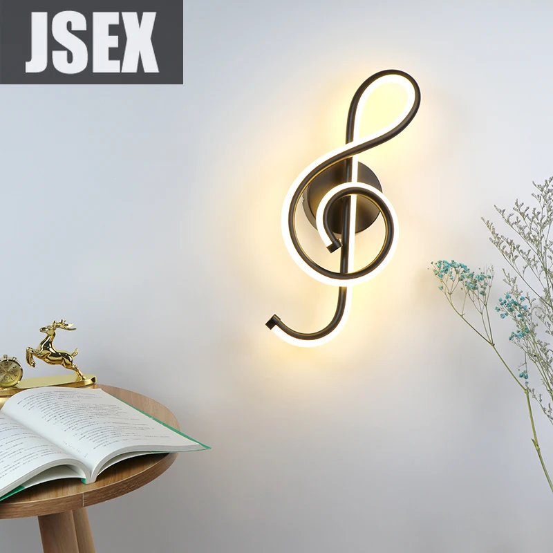

22W LED Wall Lamp Bedroom Beside Wall Light Music Clef Shape Home Indoor Living Room Decoration Lighting AC90-260V Black/White