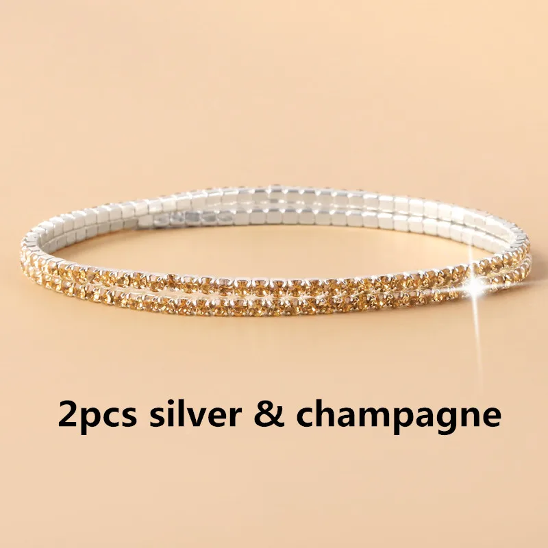 2pcsilver champagne 1-2 шт набор циркониевый регулируемый браслет для женщин шариковая направляющая Кристалл CZ золото/серебро цвет ювелирные изделия Pulseira Feminina - Окраска металла: 2pcsilver champagne