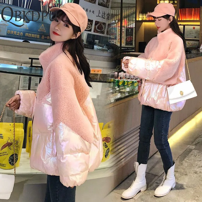 Светоотражающие цвета металлик Глянцевая зимняя куртка для женщин из