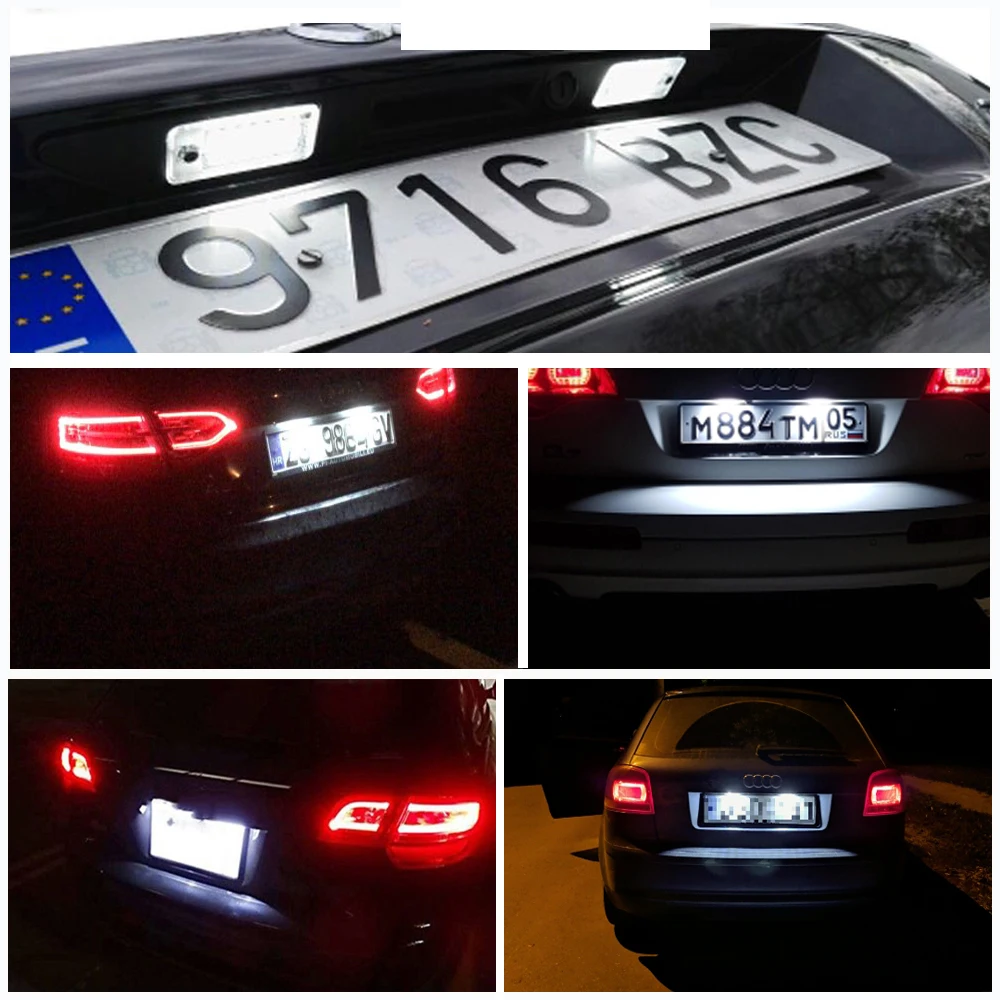 2x18 светодиодный номерной знак светильник лампа для Audi A3 S3 A4S4 S4 B6 B7 A5 S5 A6 C6 S6 A8 S8 Q7 RS4 RS6 Плюс/ОО