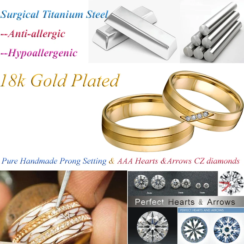 Набор свадебных колец для влюбленных комплект из 14 к позолоченного кольца на