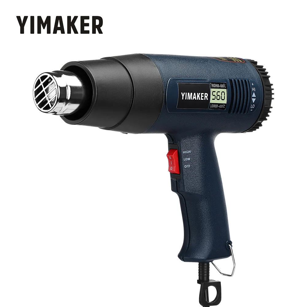 

YIMAKER 220V 2000W LCD Display Hot Air Gun Soldering Hair Dryer, Adjustable Temperature 60-600°C Heat Gun With EU Plug