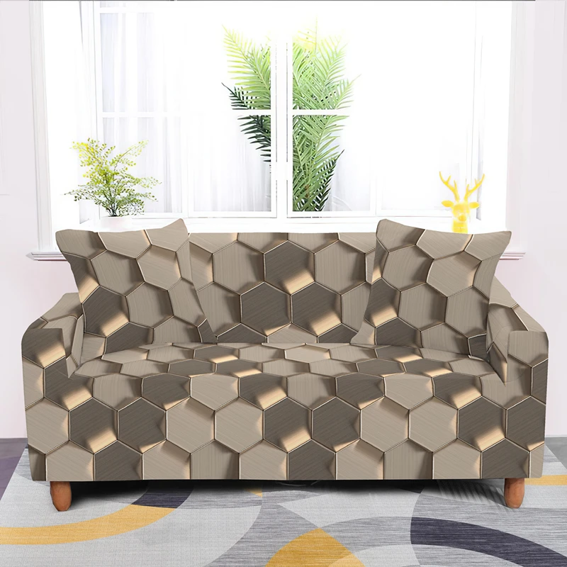 

3D Geometric Stretch Elastic Slipcovers L Shape Corner Sofa Cover For Living Room Furniture Protective 1/2/3/4 Seater