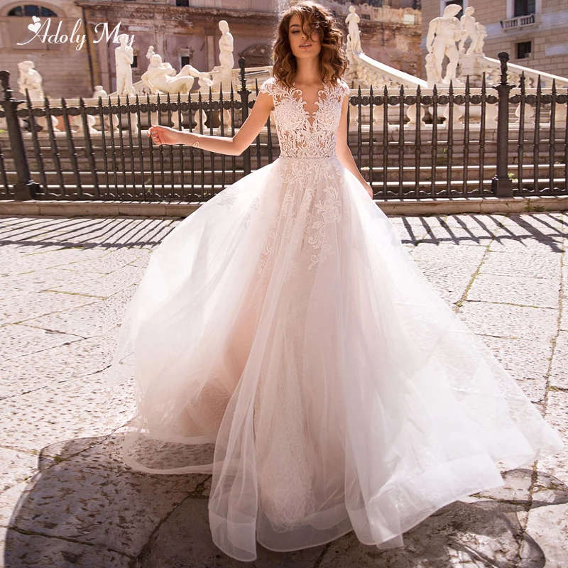 Свадебное платье с длинным рукавом Adoly Mey винтажное ТРАПЕЦИЕВИДНОЕ ПЛАТЬЕ С v