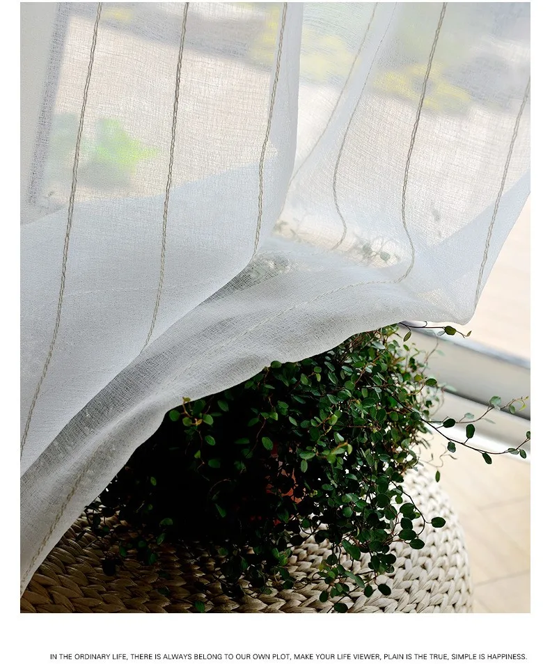 New Window curtain white striped custom window screen cotton and linen gauze hotel living room balcony bedroom | Дом и сад