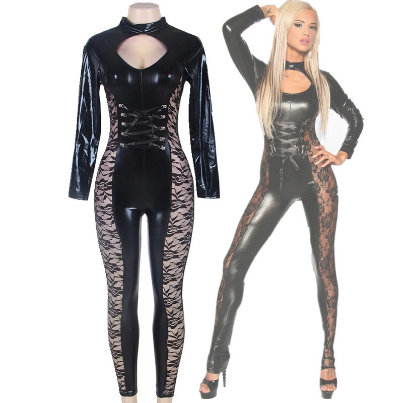 

Сексуальные ножки Искусственная кожа костюм кошки из ПВХ латекс белье боди на шнуровке тело белье Клубная одежда Фетиш горячие эротические...