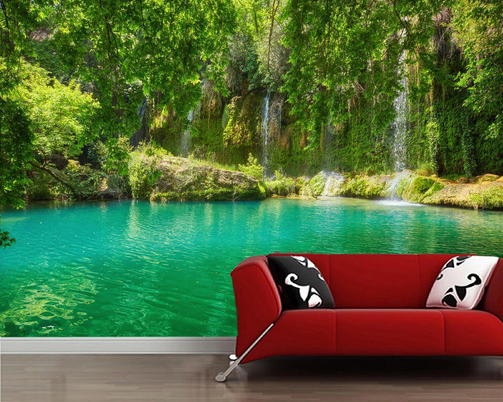 

Papel de parede waterfall forest lake natural 3d wallpaper,living room TV wall bedroom wall papers home decor restaurant mural